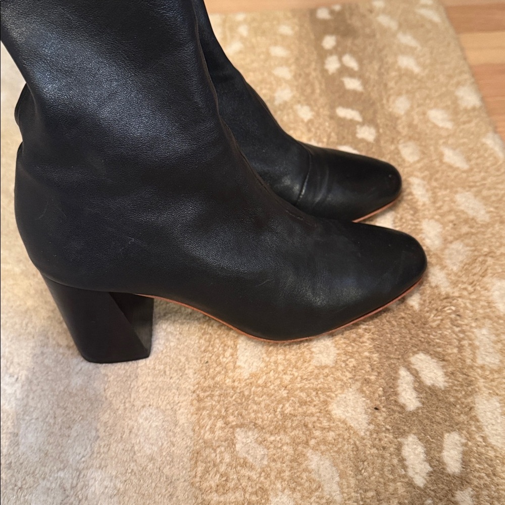 Loeffler Randall Black Leather Block Heel Boots